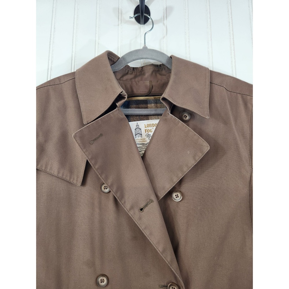 Vintage London Fog Womens Brown Trench Thick Coat Plaid Lined Double Breasted XL - Picture 4 of 11